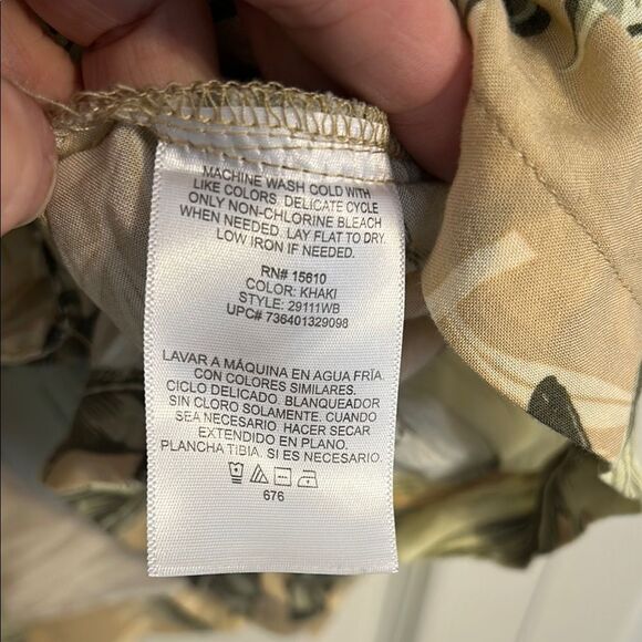 PANAMA JACK Men's Size 2XL Khaki Green Tropical Leaf Hawaiian Button Down Shirt - Picture 3 of 6